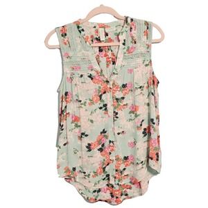 Meadow Rue By Anthropologie Women's Green Floral Sleeveless Buttondown Size‎ 4